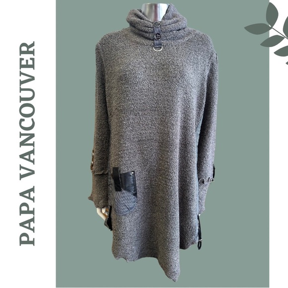 Papa Vancouver 🇨🇦 Grey Boucle Knit Pullover Cowl Neck Sweater Adjustable Size XL - Picture 1 of 9